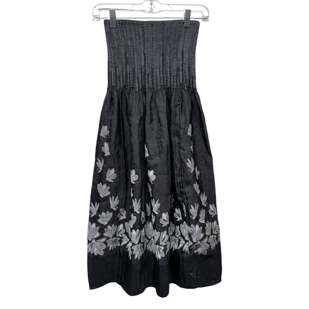 Anthropologie Lapis Maxi Skirt/Dress Boho Gray Smocked Fairy Grunge Whimsigoth‎